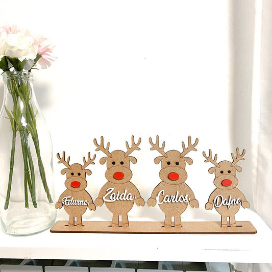 FAMILIA DE RENOS DE NAVIDAD DE MADERA PERSONALIZADOS - Happy Moments Baby