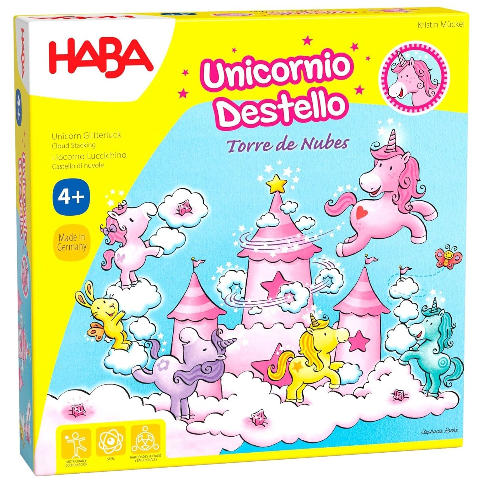 JUEGO DE MESA HABA ·UNICORNIO DESTELLO TORRE DE NUBES· - Happy Moments Baby
