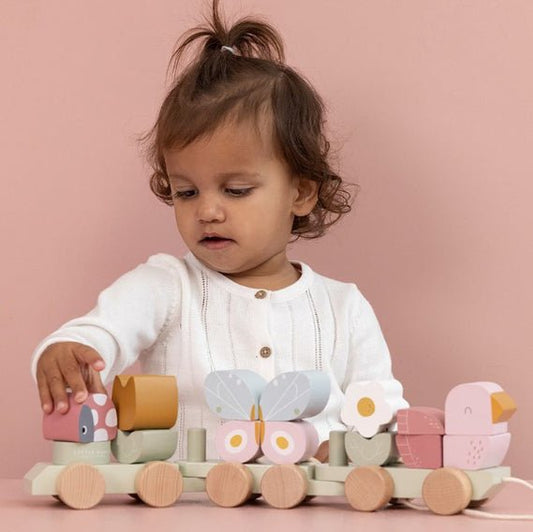 JUGUETE DE MADERA LITTLE DUTCH ·TREN APILABLE MARIPOSAS Y FLORES· - Happy Moments Baby