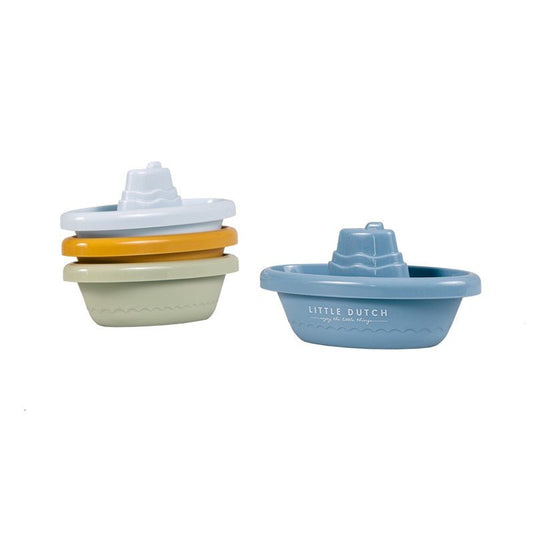 JUGUETE PARA EL BAÑO LITTLE DUTCH ·BARCOS APILABLES AZULES· - Happy Moments Baby