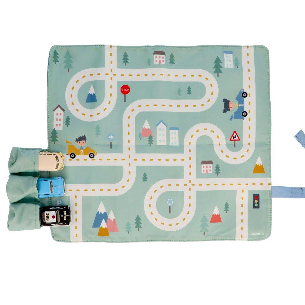 MANTEL DE JUEGO ·CIRCUITO CON TRES COCHES MINT· - Happy Moments Baby