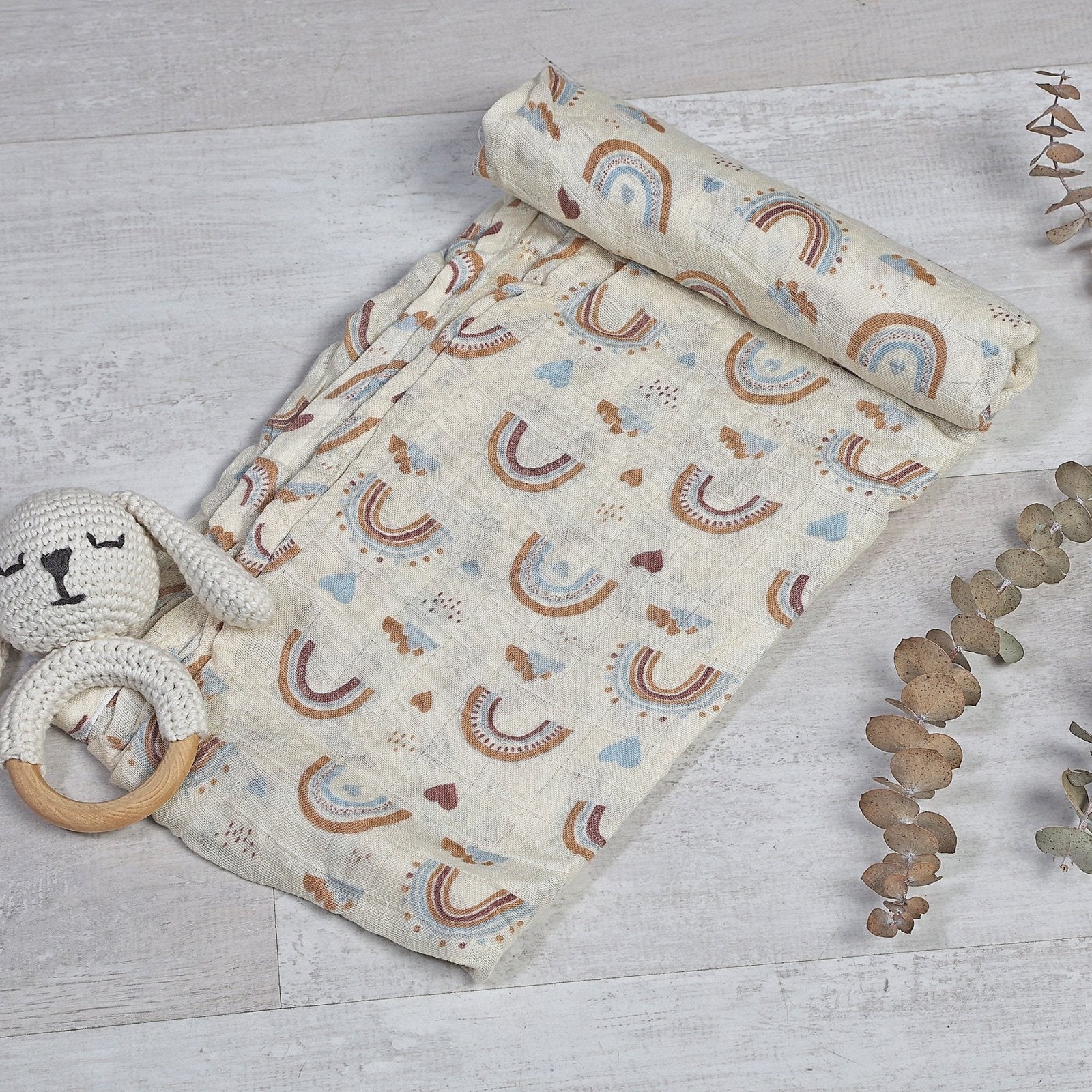 MUSELINA ALGODÓN 120x110cm ·ARCOÍRIS SOFT· - Happy Moments Baby