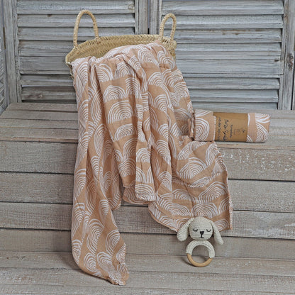 MUSELINA ALGODÓN 120x110cm ·ARCOÍRIS TIERRA· - Happy Moments Baby
