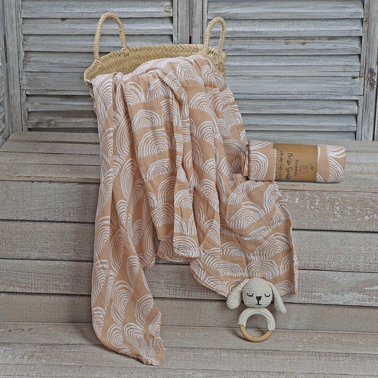 MUSELINA ALGODÓN 120x110cm ·ARCOÍRIS TIERRA· - Happy Moments Baby