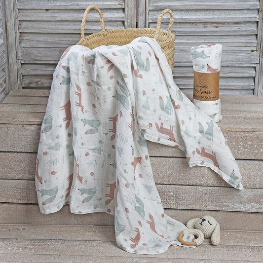 MUSELINA ALGODÓN 120x110cm ·BOSQUE· - Happy Moments Baby