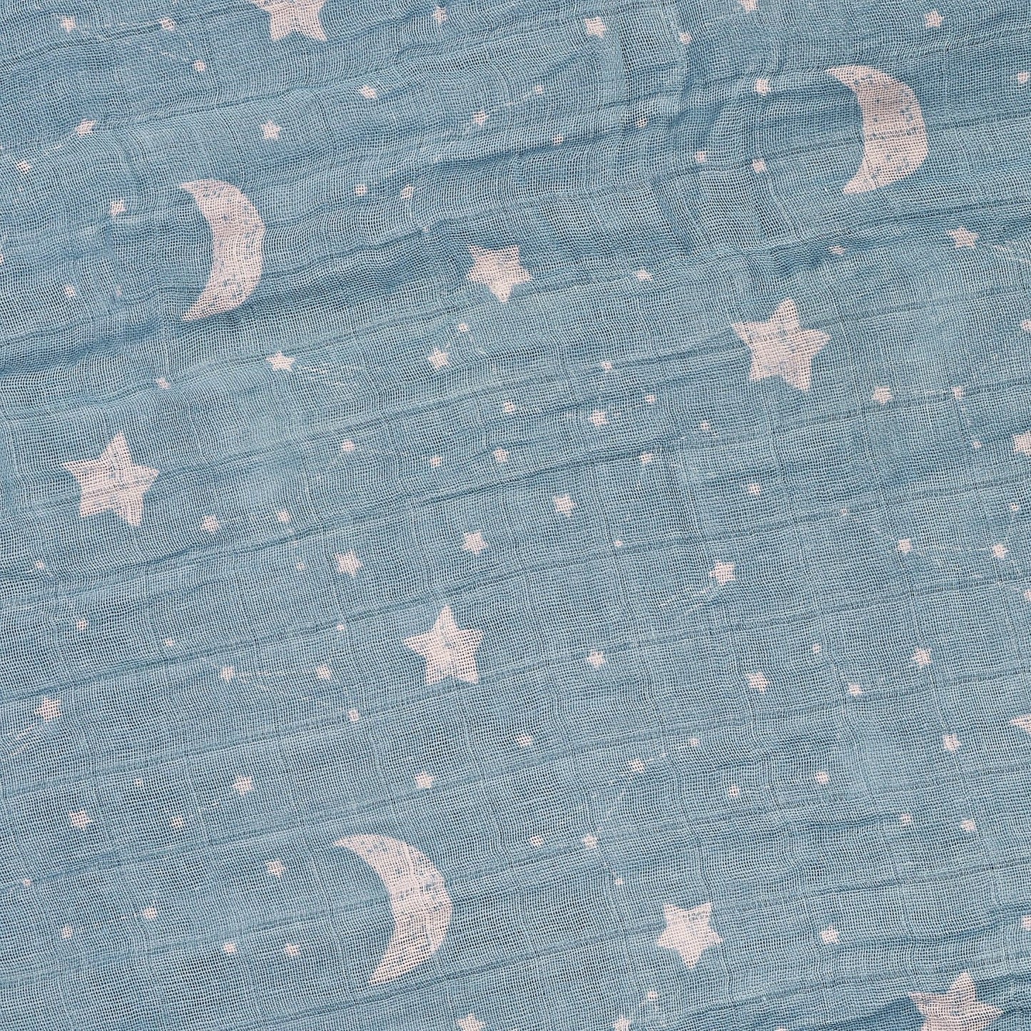 MUSELINA ALGODÓN 120x110cm ·LUNAS AZUL· - Happy Moments Baby