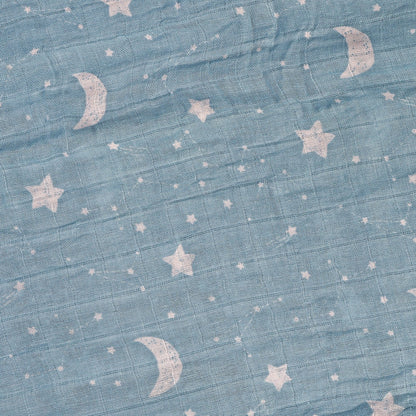 MUSELINA ALGODÓN 120x110cm ·LUNAS AZUL· - Happy Moments Baby