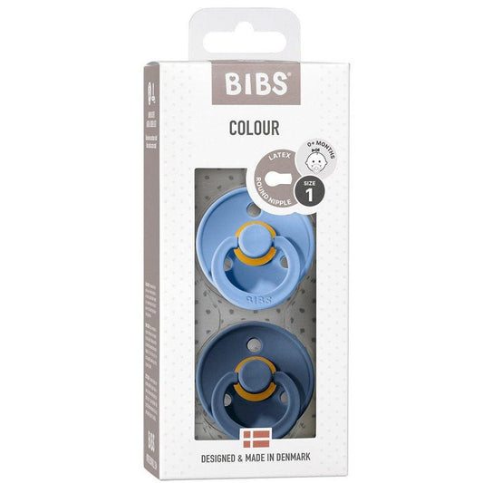 PACK 2 CHUPETES BIBS ·ROUND SKY BLUE/STEEL BLUE· - Happy Moments Baby