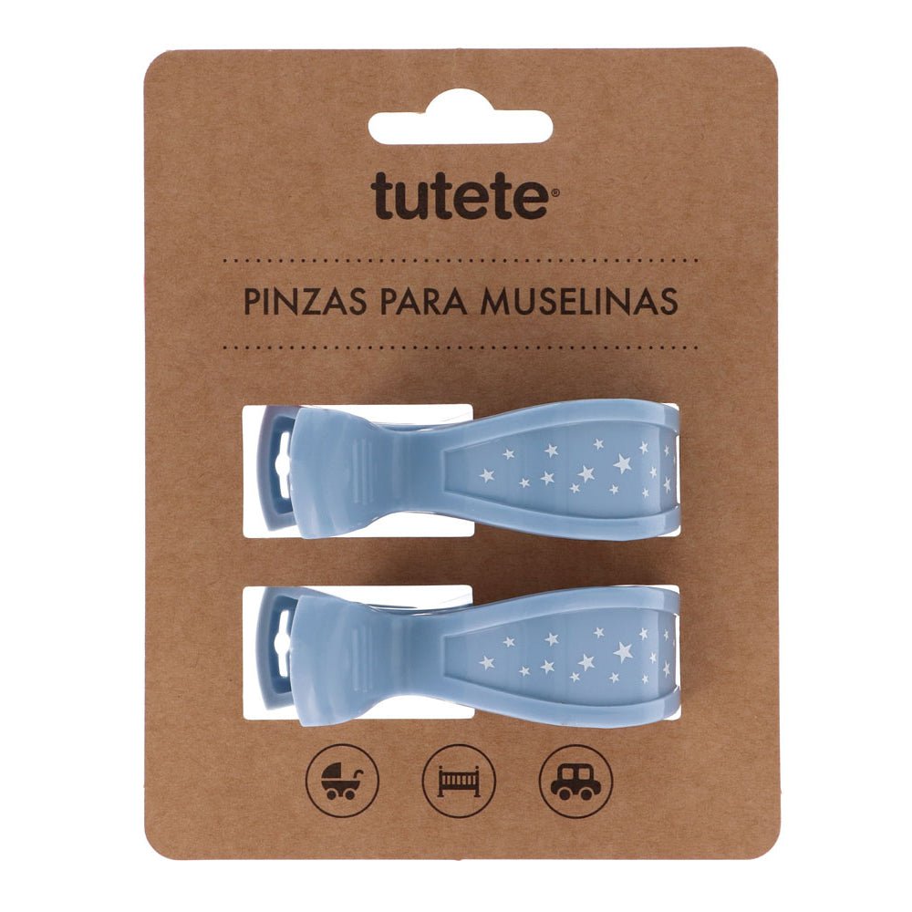PACK 2 PINZAS PARA MUSELINAS ·AZUL· - Happy Moments Baby