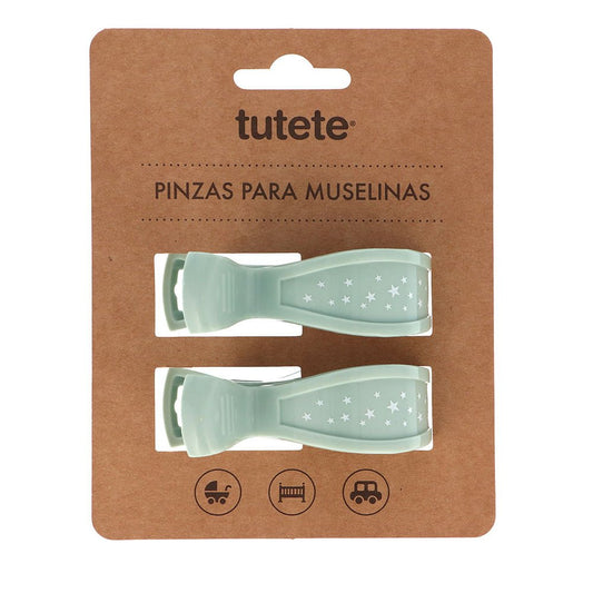 PACK 2 PINZAS PARA MUSELINAS ·MINT· - Happy Moments Baby