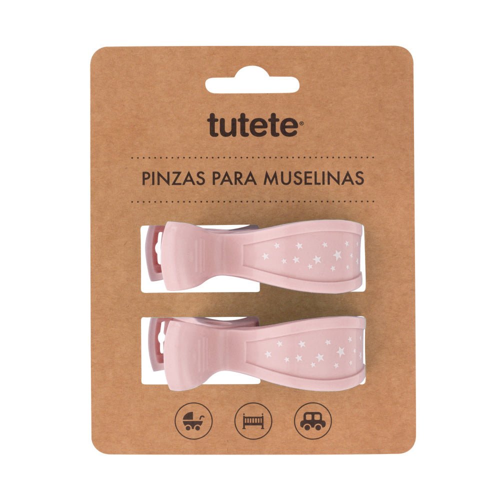 PACK 2 PINZAS PARA MUSELINAS ·ROSA· - Happy Moments Baby