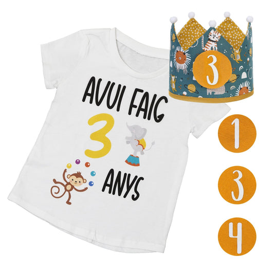 PACK CORONA + CAMISETA CUMPLEAÑOS ·ANIMALES CIRCO· - Happy Moments Baby