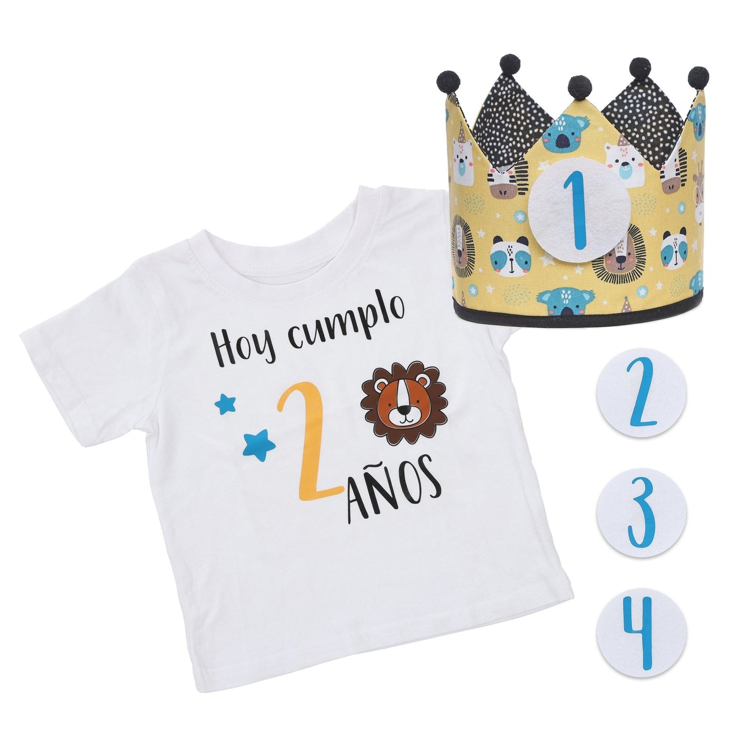 Pack de cumpleaños Corona + camiseta + tutú + varita a juego.
