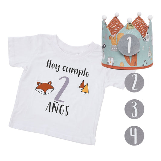 PACK CORONA + CAMISETA CUMPLEAÑOS ·BOSQUE· - Happy Moments Baby