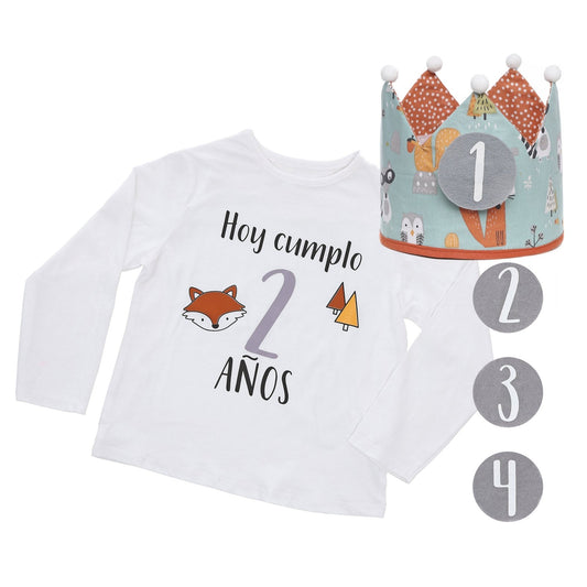 PACK CORONA + CAMISETA CUMPLEAÑOS ·BOSQUE· - Happy Moments Baby