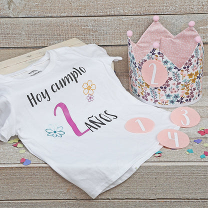 PACK CORONA + CAMISETA CUMPLEAÑOS ·FLORES· - Happy Moments Baby