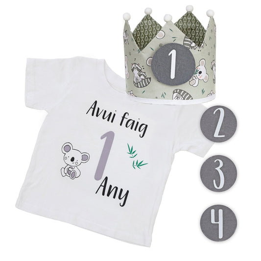 PACK CORONA + CAMISETA CUMPLEAÑOS ·KOALA· - Happy Moments Baby