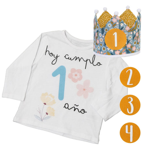 PACK CORONA + CAMISETA CUMPLEAÑOS ·PRIMAVERA· - Happy Moments Baby