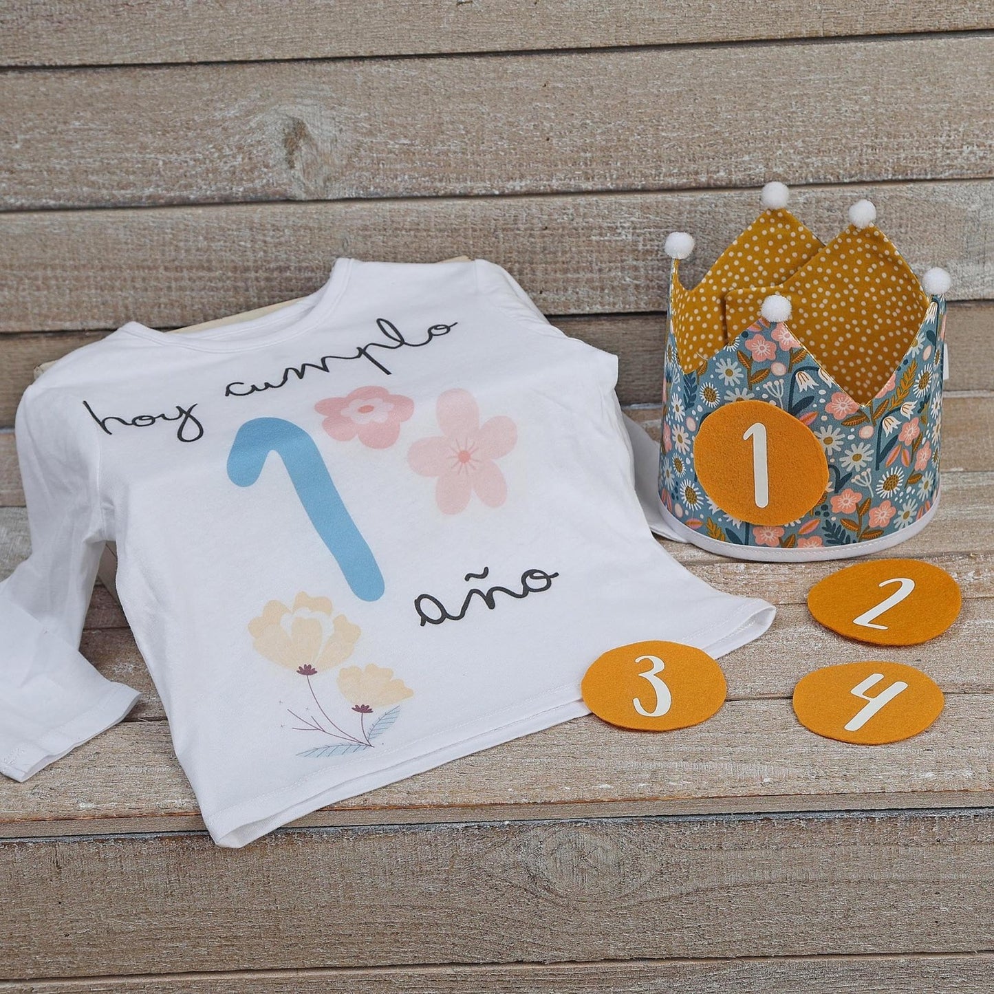 PACK CORONA + CAMISETA CUMPLEAÑOS ·PRIMAVERA· - Happy Moments Baby