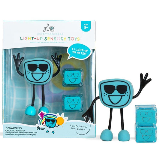 PERSONAJE Y 2 CUBOS DE LUZ PARA EL BAÑO GLOPALS ·BLAIR AZUL· - Happy Moments Baby