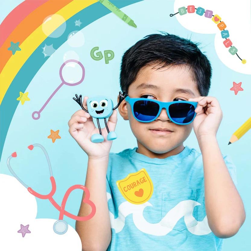 PERSONAJE Y 2 CUBOS DE LUZ PARA EL BAÑO GLOPALS ·BLAIR AZUL· - Happy Moments Baby