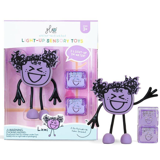 PERSONAJE Y 2 CUBOS DE LUZ PARA EL BAÑO GLOPALS ·LUMI LILA· - Happy Moments Baby