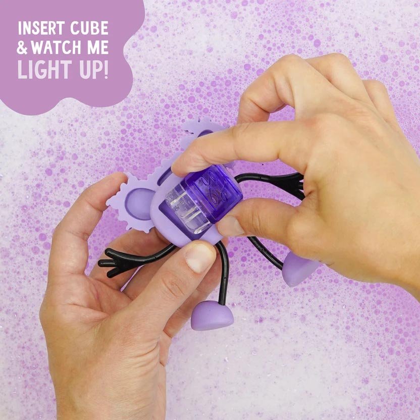 PERSONAJE Y 2 CUBOS DE LUZ PARA EL BAÑO GLOPALS ·LUMI LILA· - Happy Moments Baby