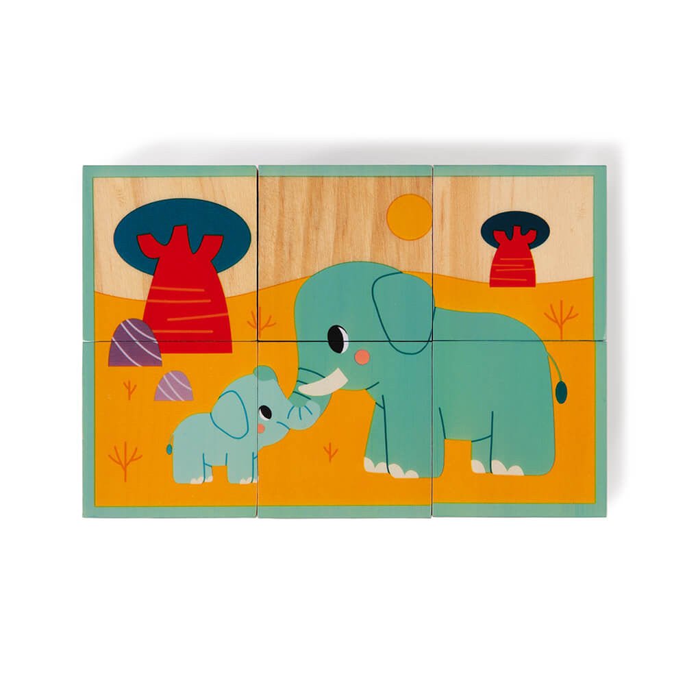 PUZZLE CUBOS DE MADERA JANOD ·ANIMALES· - Happy Moments Baby