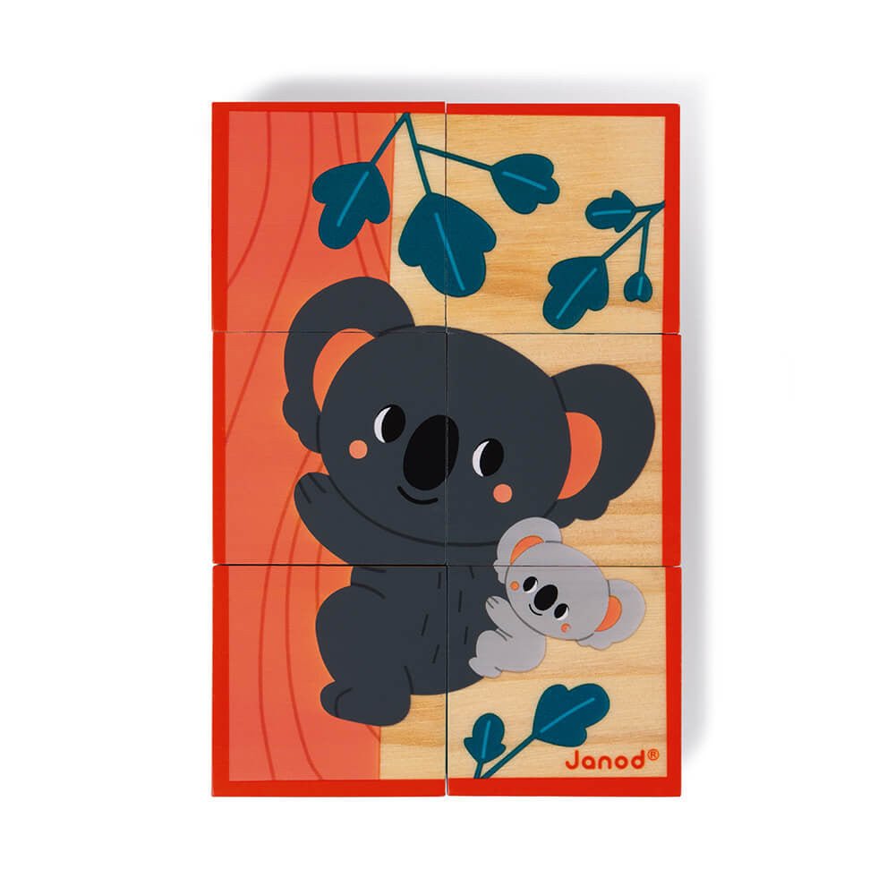 PUZZLE CUBOS DE MADERA JANOD ·ANIMALES· - Happy Moments Baby