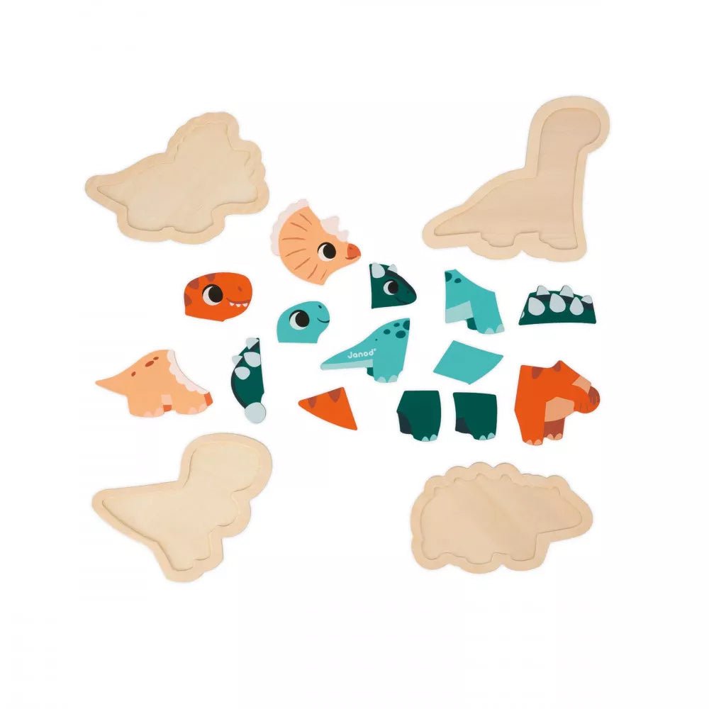 PUZZLE DE MADERA JANOD ·4 PUZLES EVOLUTIVOS DINO· - Happy Moments Baby
