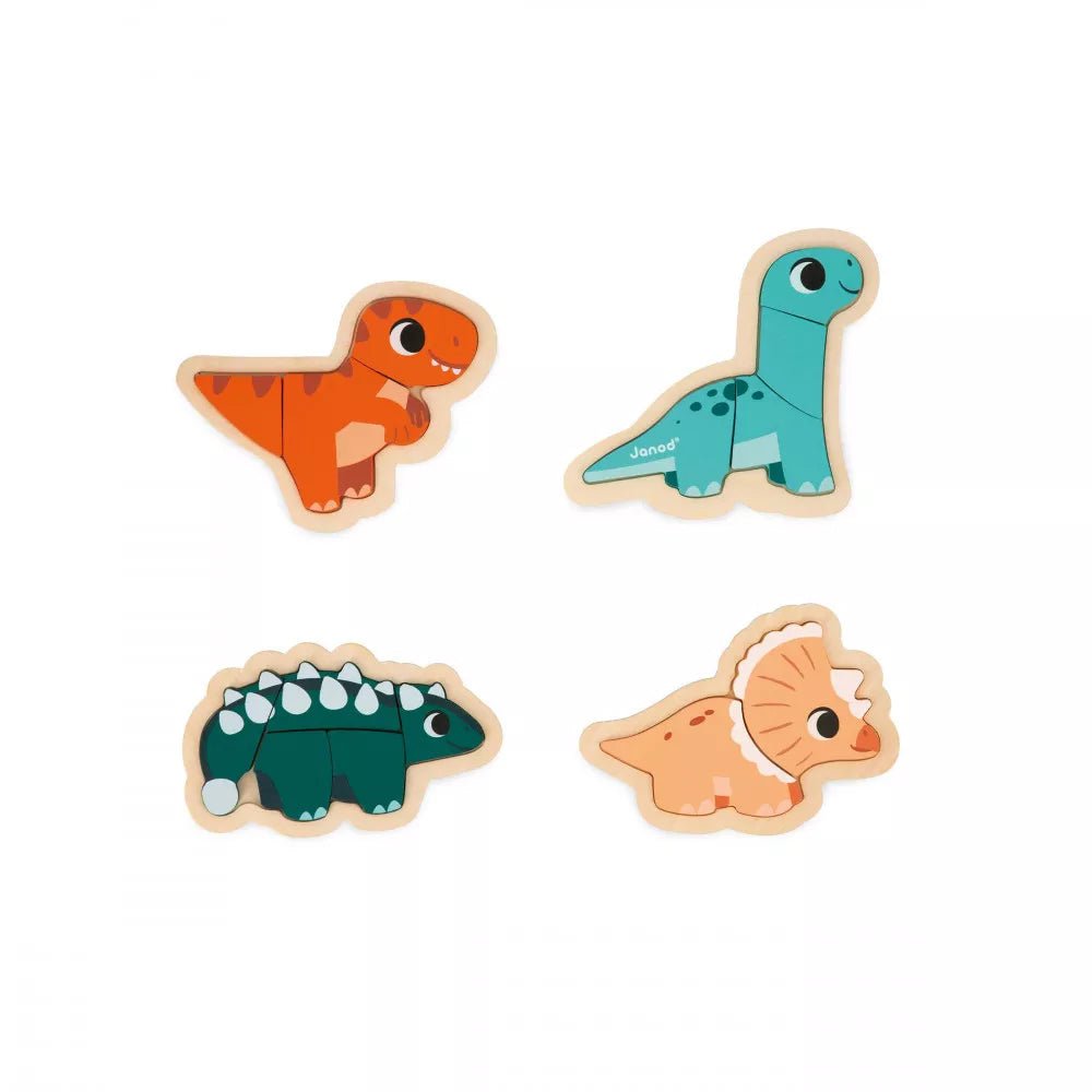 PUZZLE DE MADERA JANOD ·4 PUZLES EVOLUTIVOS DINO· - Happy Moments Baby