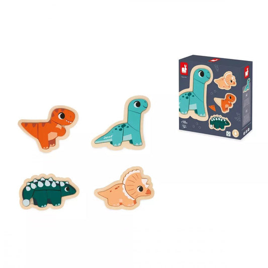 PUZZLE DE MADERA JANOD ·4 PUZLES EVOLUTIVOS DINO· - Happy Moments Baby