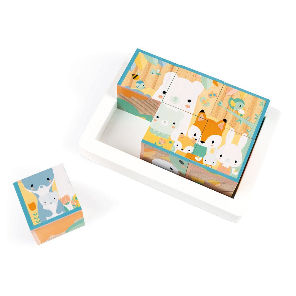 PUZZLE DE MADERA JANOD ·BANDEJA 6 CUBOS PURE· - Happy Moments Baby