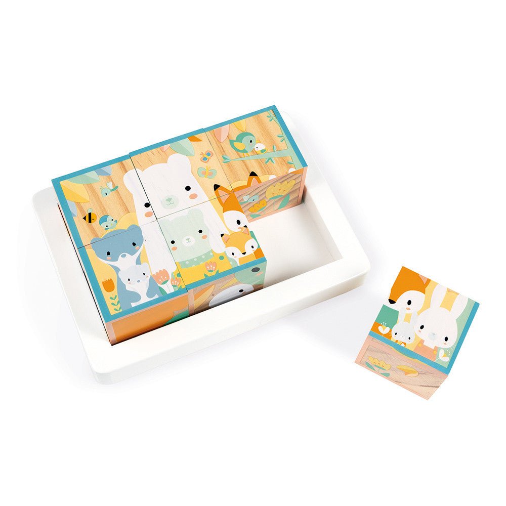 PUZZLE DE MADERA JANOD ·BANDEJA 6 CUBOS PURE· - Happy Moments Baby