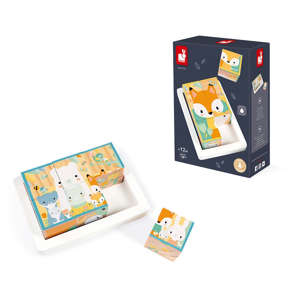 PUZZLE DE MADERA JANOD ·BANDEJA 6 CUBOS PURE· - Happy Moments Baby