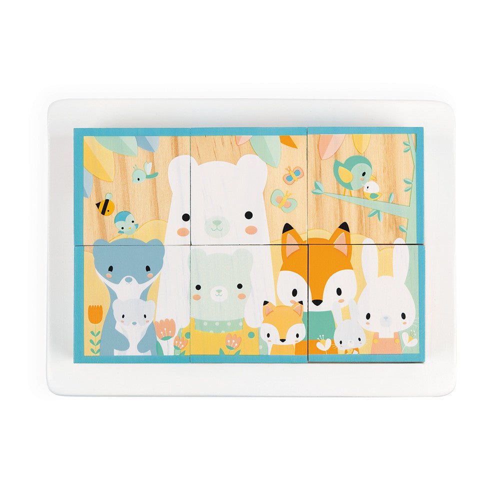 PUZZLE DE MADERA JANOD ·BANDEJA 6 CUBOS PURE· - Happy Moments Baby