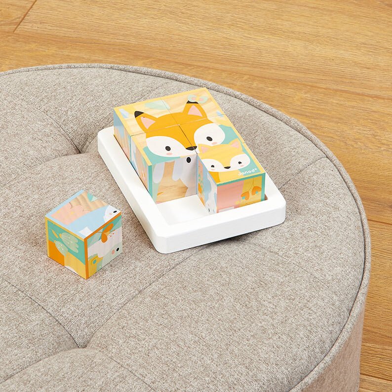 PUZZLE DE MADERA JANOD ·BANDEJA 6 CUBOS PURE· - Happy Moments Baby