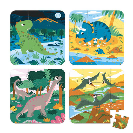 PUZZLE JANOD +3 AÑOS ·SET 4 PUZLES EDUCATIVOS DINOSAURIOS· - Happy Moments Baby