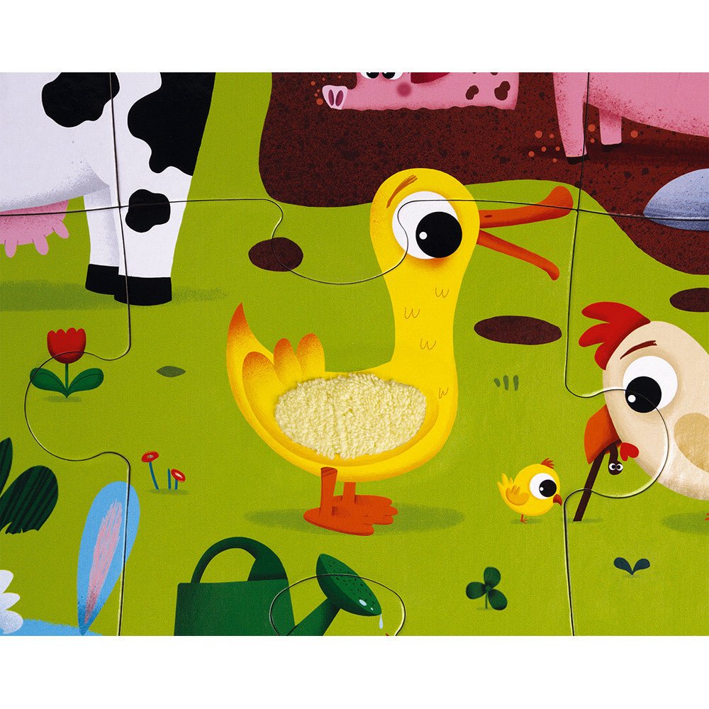 PUZZLE TÁCTIL JANOD ·LOS ANIMALES DE LA GRANJA 20 PIEZAS· - Happy Moments Baby
