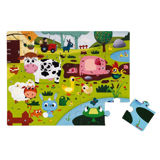 PUZZLE TÁCTIL JANOD ·LOS ANIMALES DE LA GRANJA 20 PIEZAS· - Happy Moments Baby