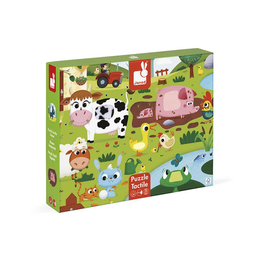 PUZZLE TÁCTIL JANOD ·LOS ANIMALES DE LA GRANJA 20 PIEZAS· - Happy Moments Baby