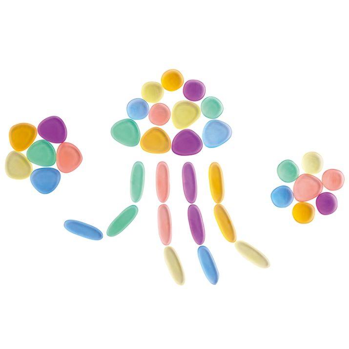 SET DE 36 UNIDADES DE PIEDRAS DE RÍO DE COLORES TRANSLÚCIDAS TOPILUDO - Happy Moments Baby