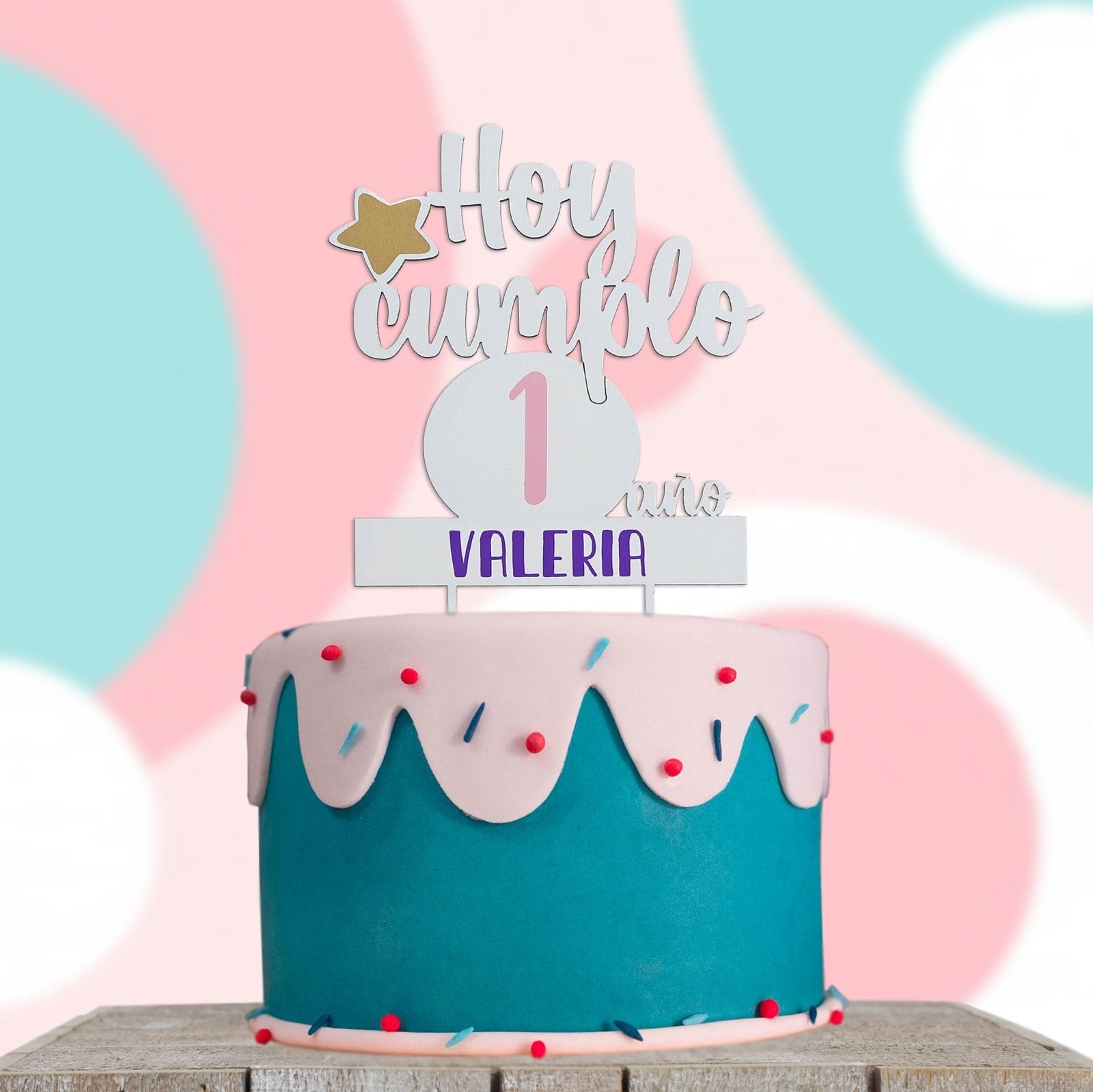 TOPPER PASTEL CUMPLEAÑOS PERSONALIZADO - Happy Moments Baby