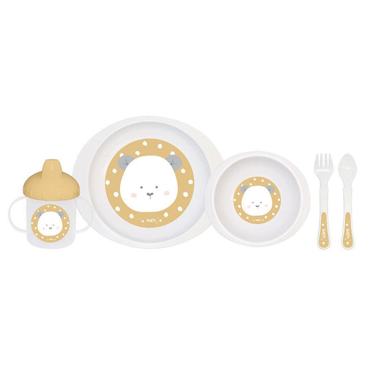 VAJILLA INFANTIL 5 PIEZAS SARO ·MOSTAZA· - Happy Moments Baby