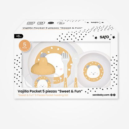 VAJILLA INFANTIL 5 PIEZAS SARO ·ROSA· - Happy Moments Baby